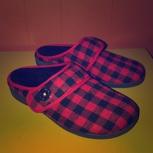 red and black plaid slippers